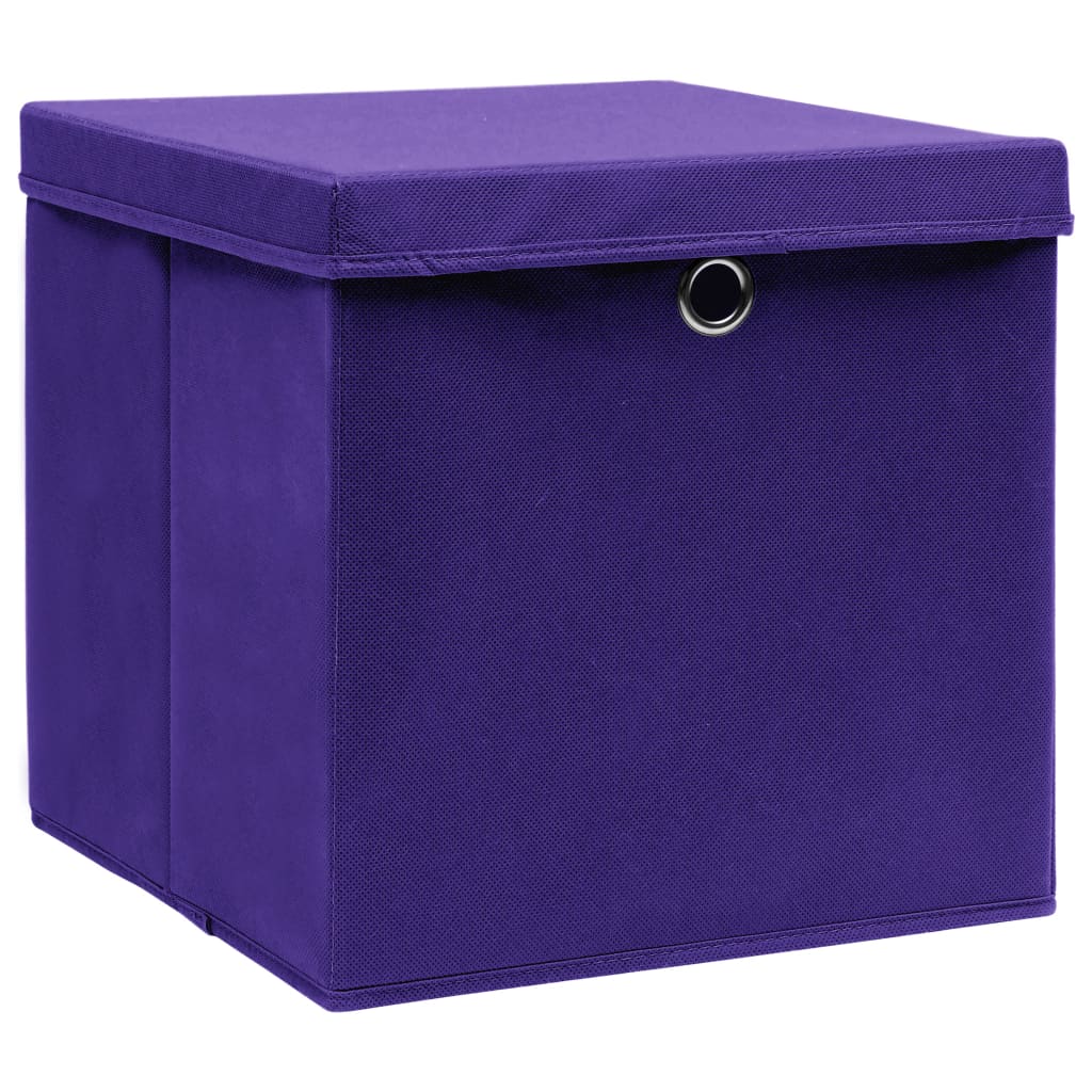 Cutii depozitare cu capace, 4 buc., violet, 32x32x32 cm, textil