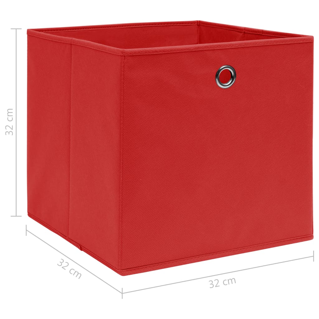 Cutii depozitare, 4 buc, textil, 32x32x32 cm, roșu