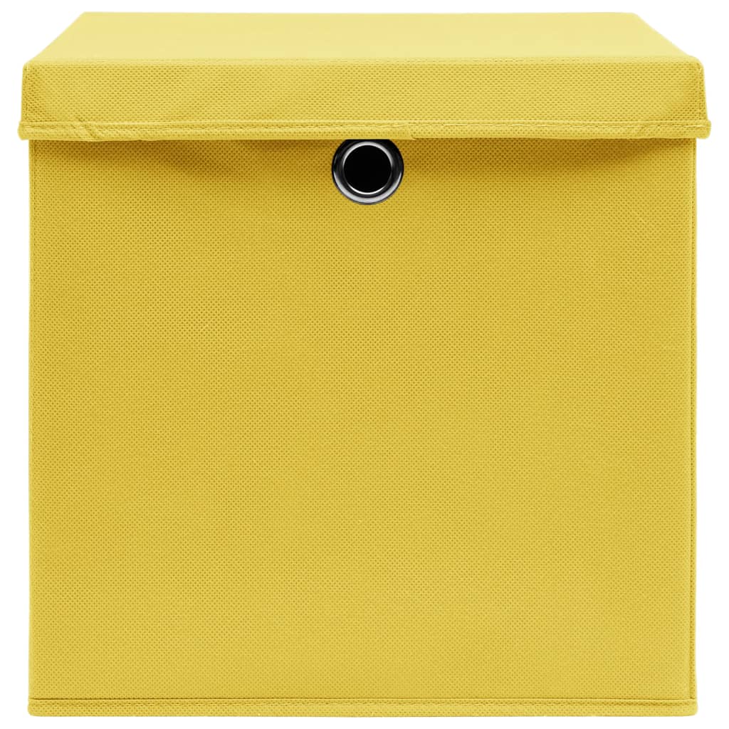 Cutii depozitare cu capace, 4 buc., galben, 32x32x32 cm, textil