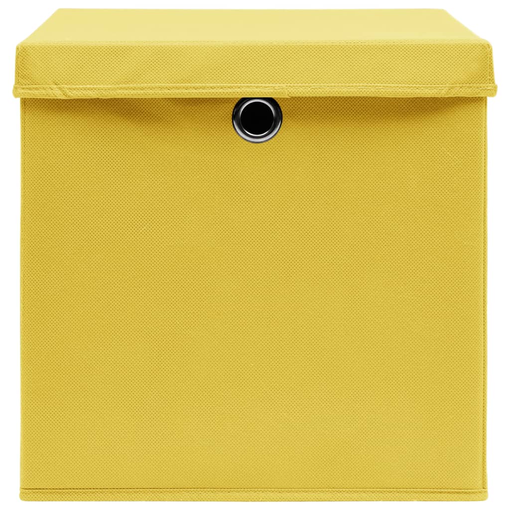 Cutii depozitare cu capac, 10 buc., galben, 32x32x32 cm, textil