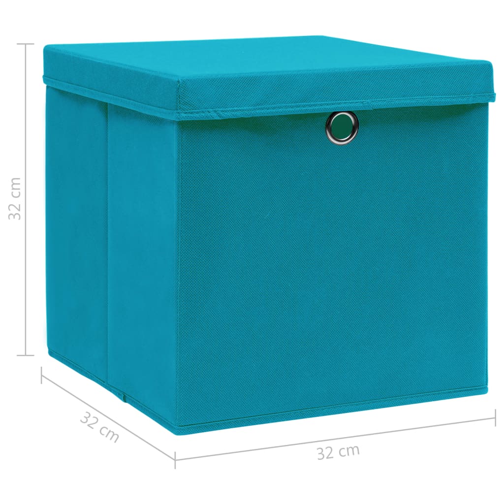 Cutii depozitare cu capace, 4 buc., bleu, 32x32x32 cm, textil