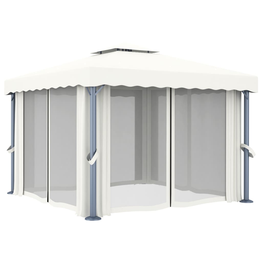 Pavilion cu perdea, alb crem, 3 x 3 m