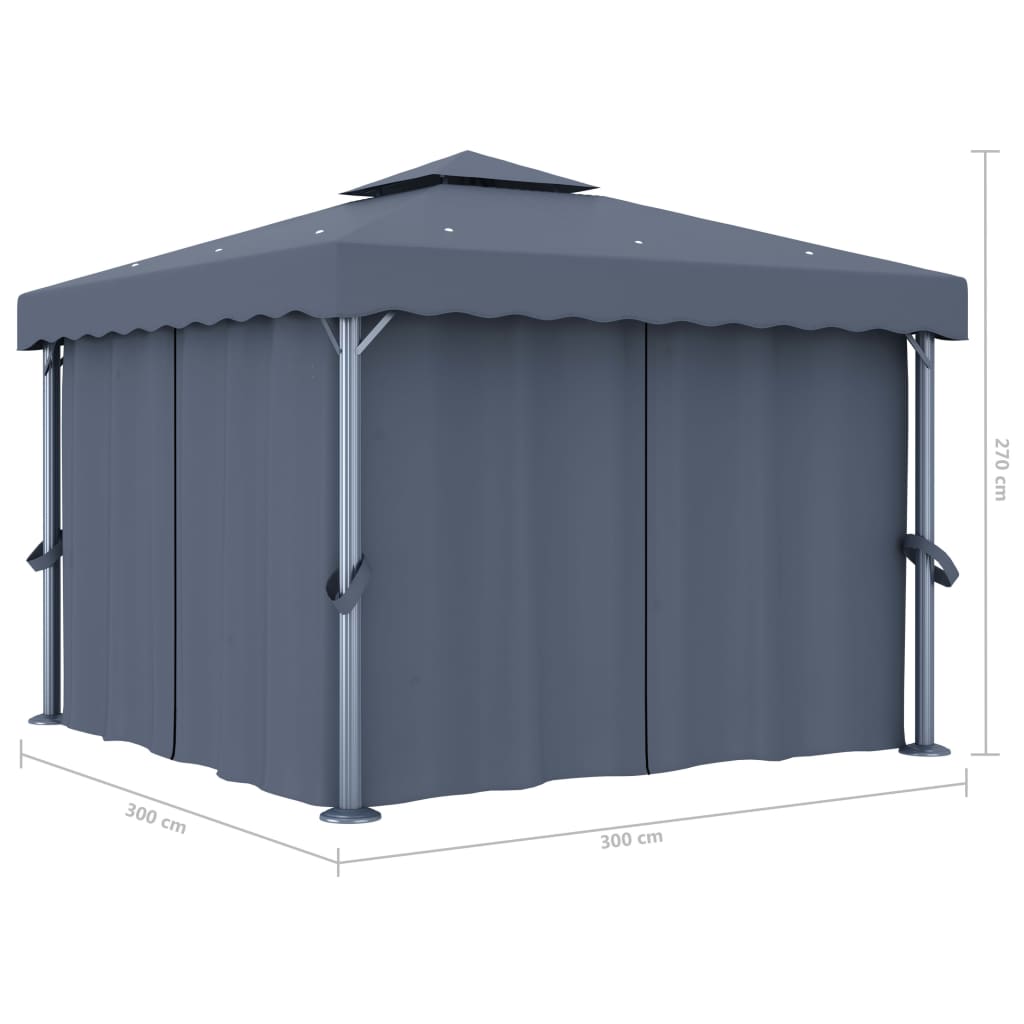 Pavilion cu perdea, antracit, 3 x 3 m