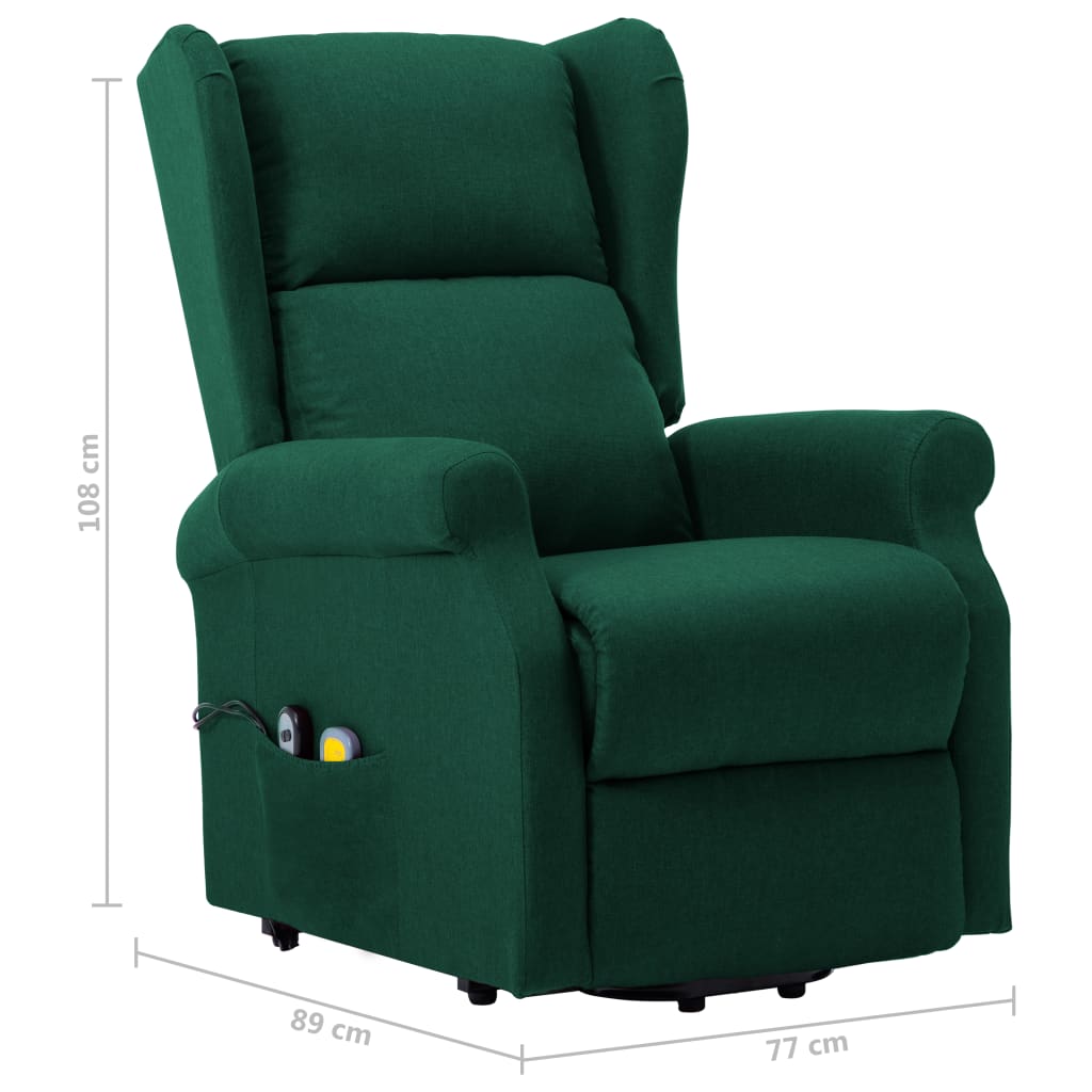 Fotoliu de masaj cu ridicare pe verticală, verde închis, textil