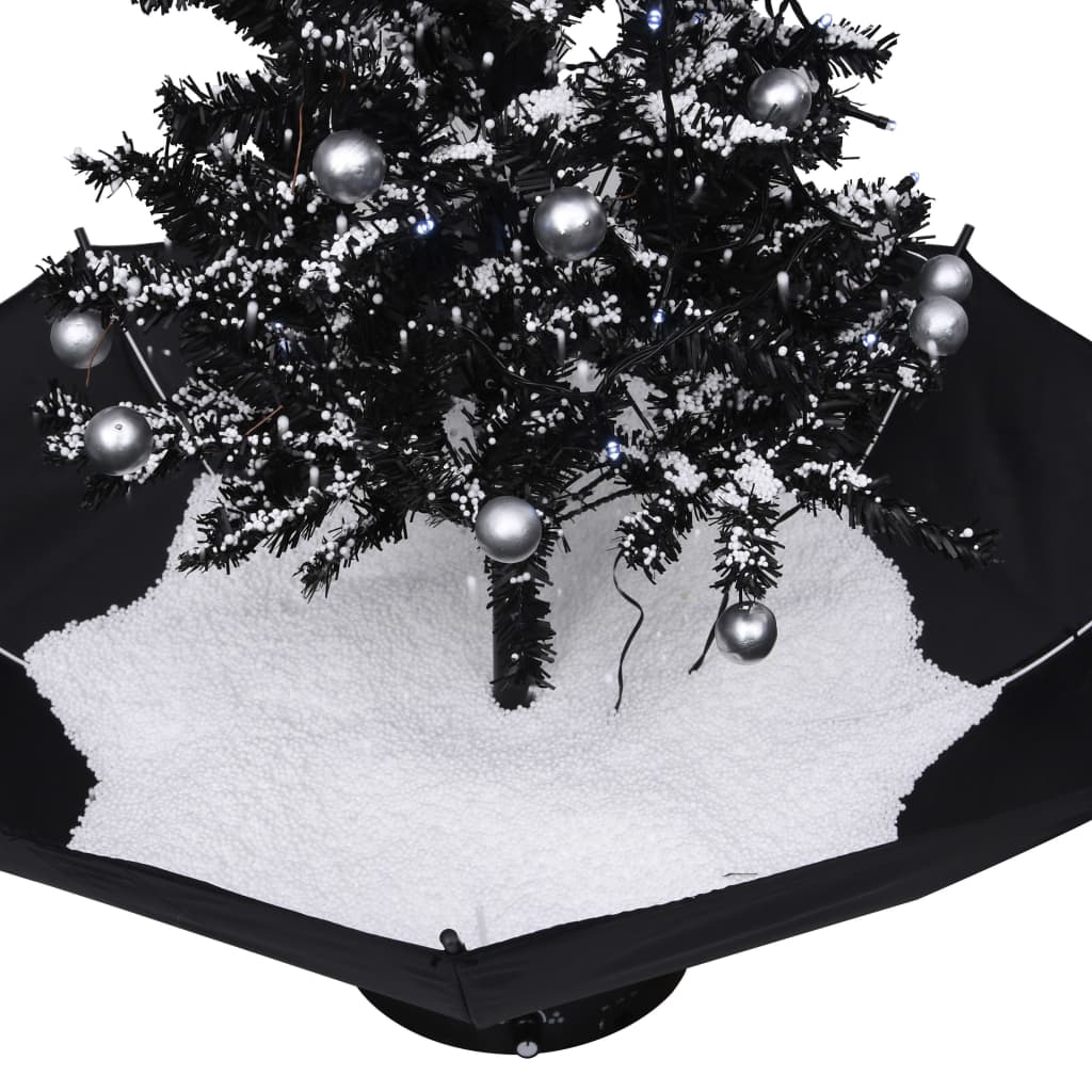 Brad de Crăciun cu ninsoare și bază umbrelă, negru, 75 cm, PVC