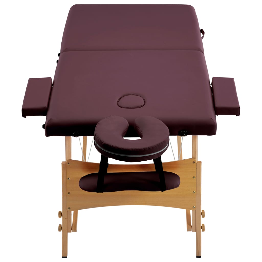 Masă de masaj pliabilă, 2 zone, violet, lemn
