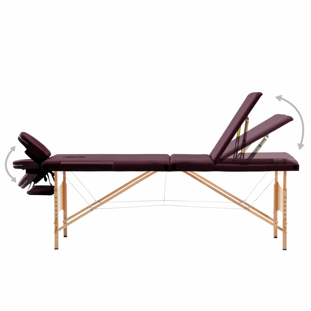 Masă de masaj pliabilă, 3 zone, violet, lemn