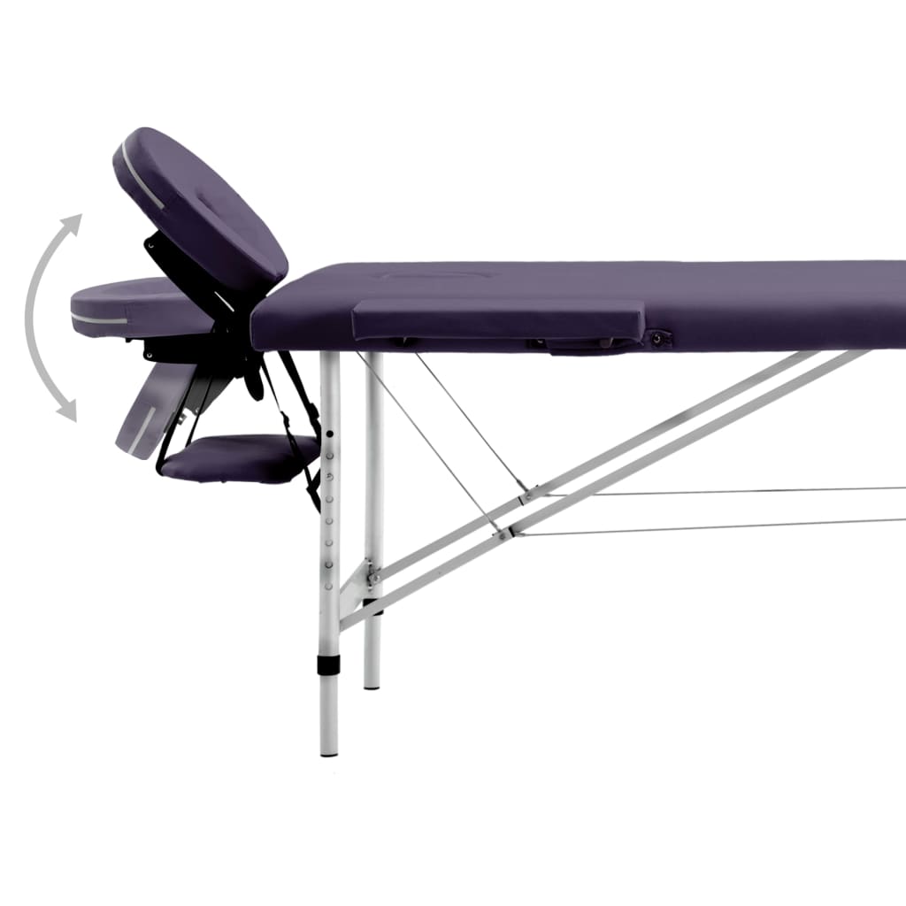 Masă de masaj pliabilă, 2 zone, violet vin, aluminiu