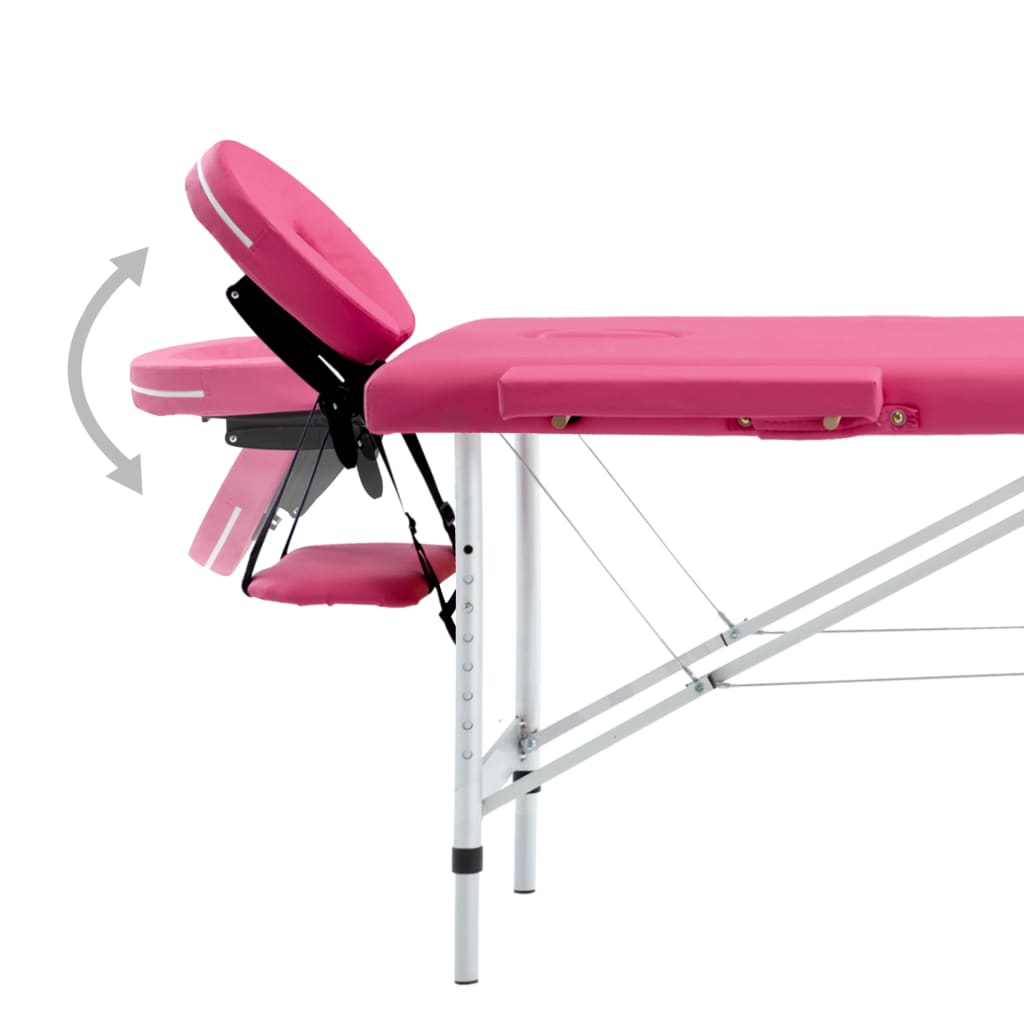 Masă de masaj pliabilă cu 4 zone, roz, aluminiu