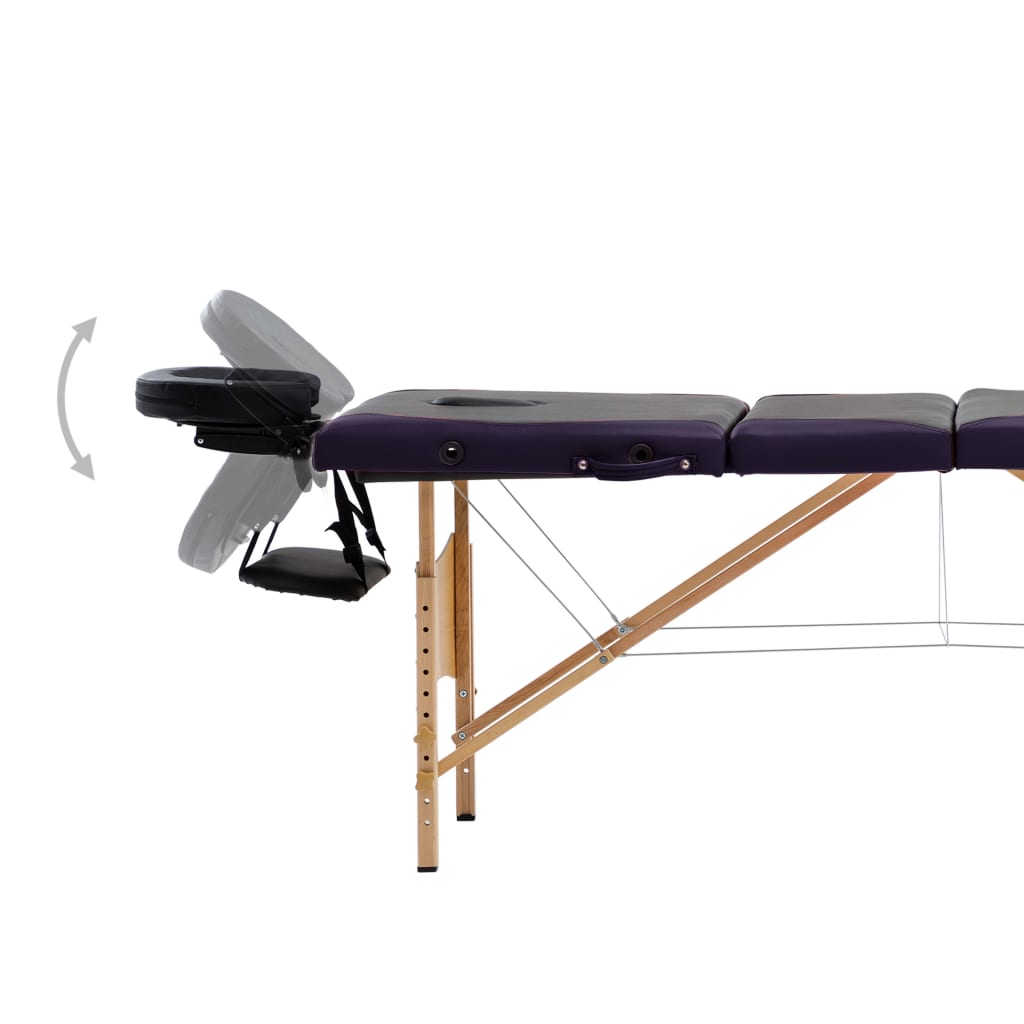 Masă pliabilă de masaj, 4 zone, negru și violet, lemn
