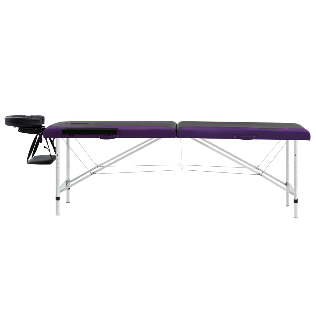 Masă pliabilă de masaj, 2 zone, negru și violet, aluminiu
