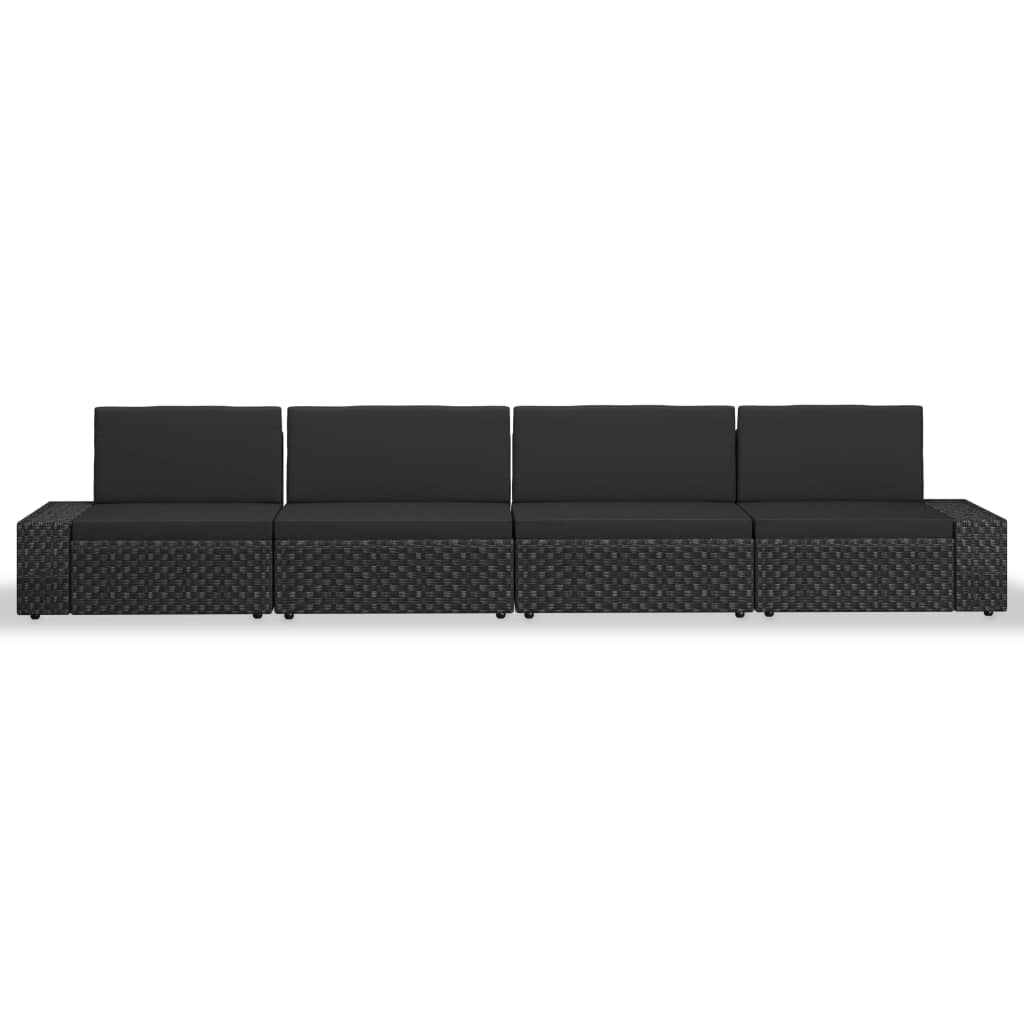 Set mobilier de grădină, 4 piese, negru, poliratan