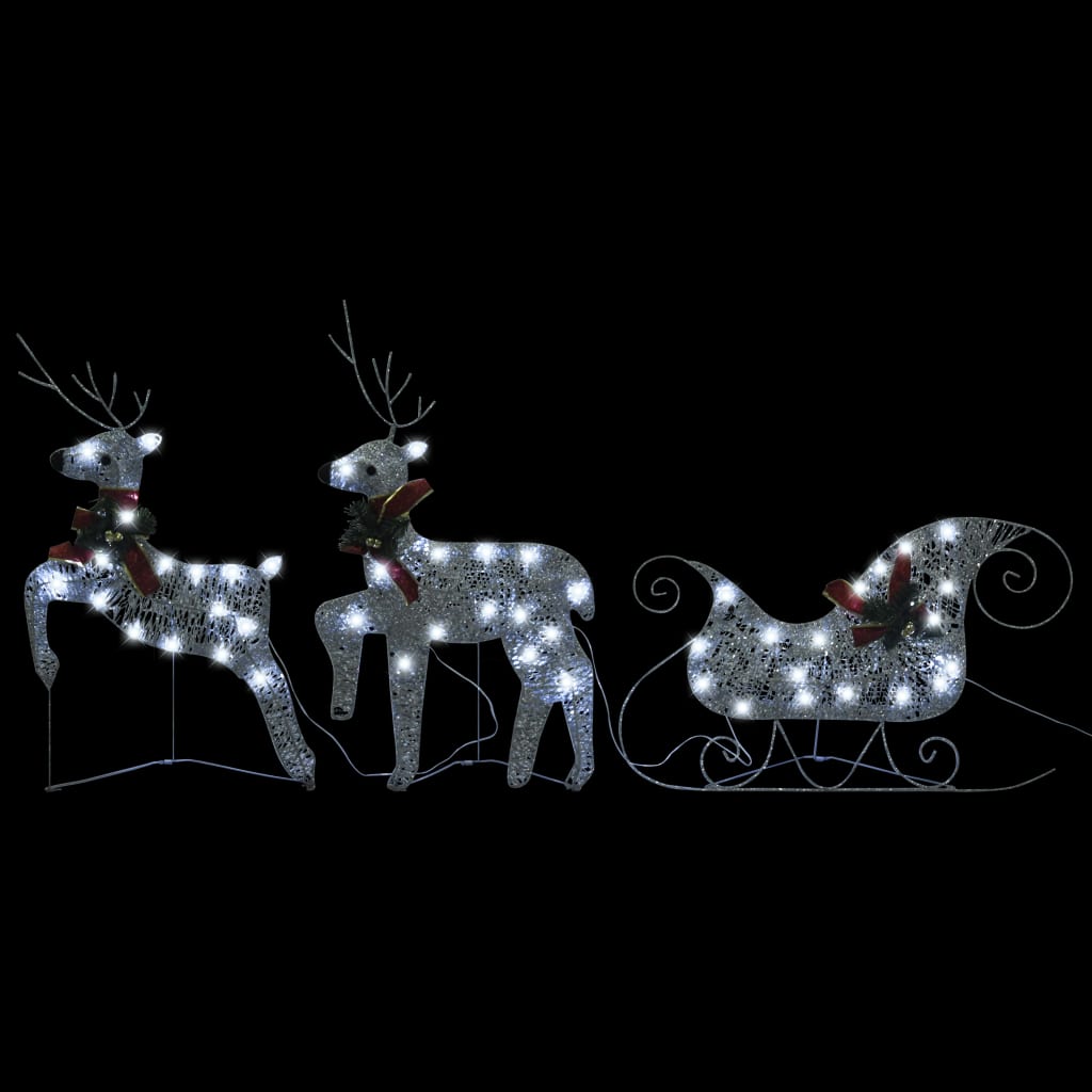 Decor de Crăciun cu reni și sanie, 60 LED-uri argintiu exterior