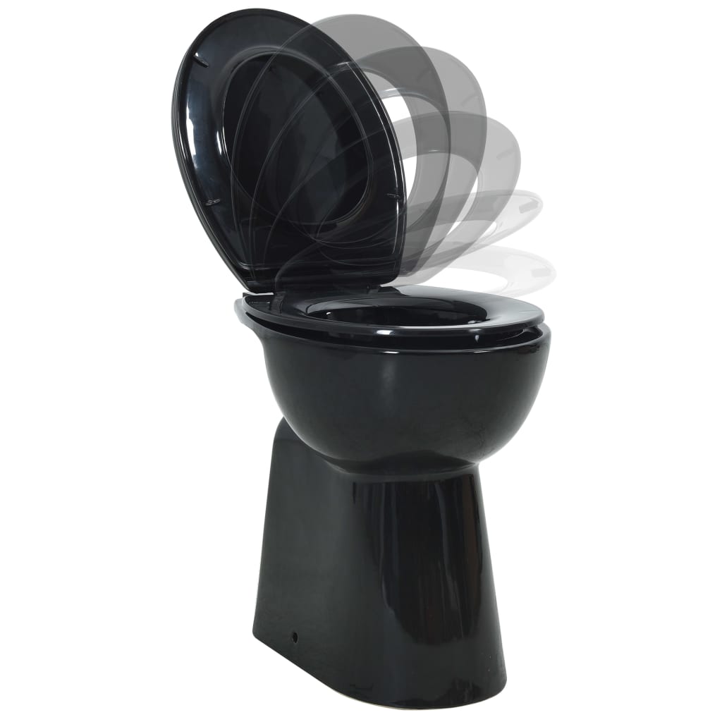 Vas WC fără ramă închidere silențioasă, + 7 cm, negru, ceramică