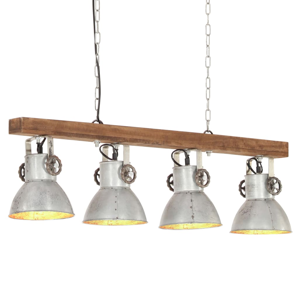 Lampă suspendată industrială, argintiu, lemn de mango, E27