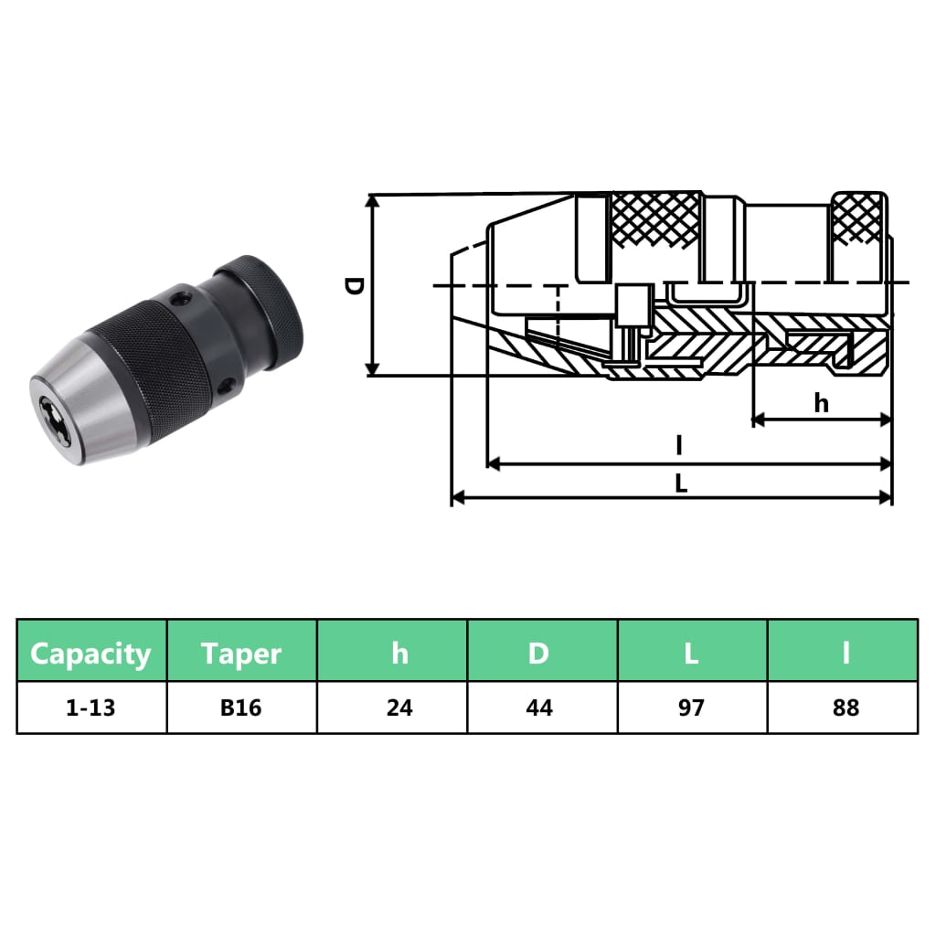 Mandrină cu eliberare rapidă MT2-B16, prindere de 13 mm