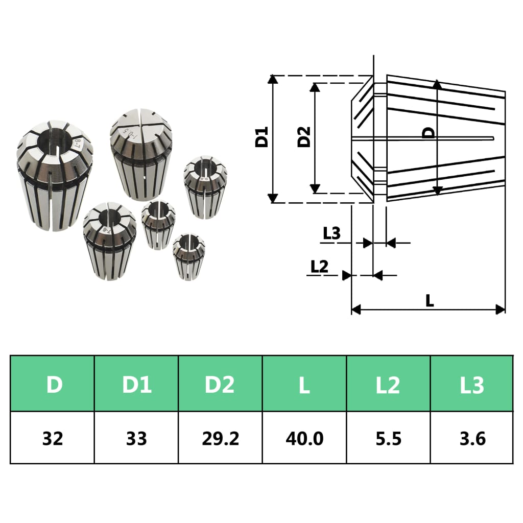 Coliere ER32 19 buc., set instrumente de strunjire