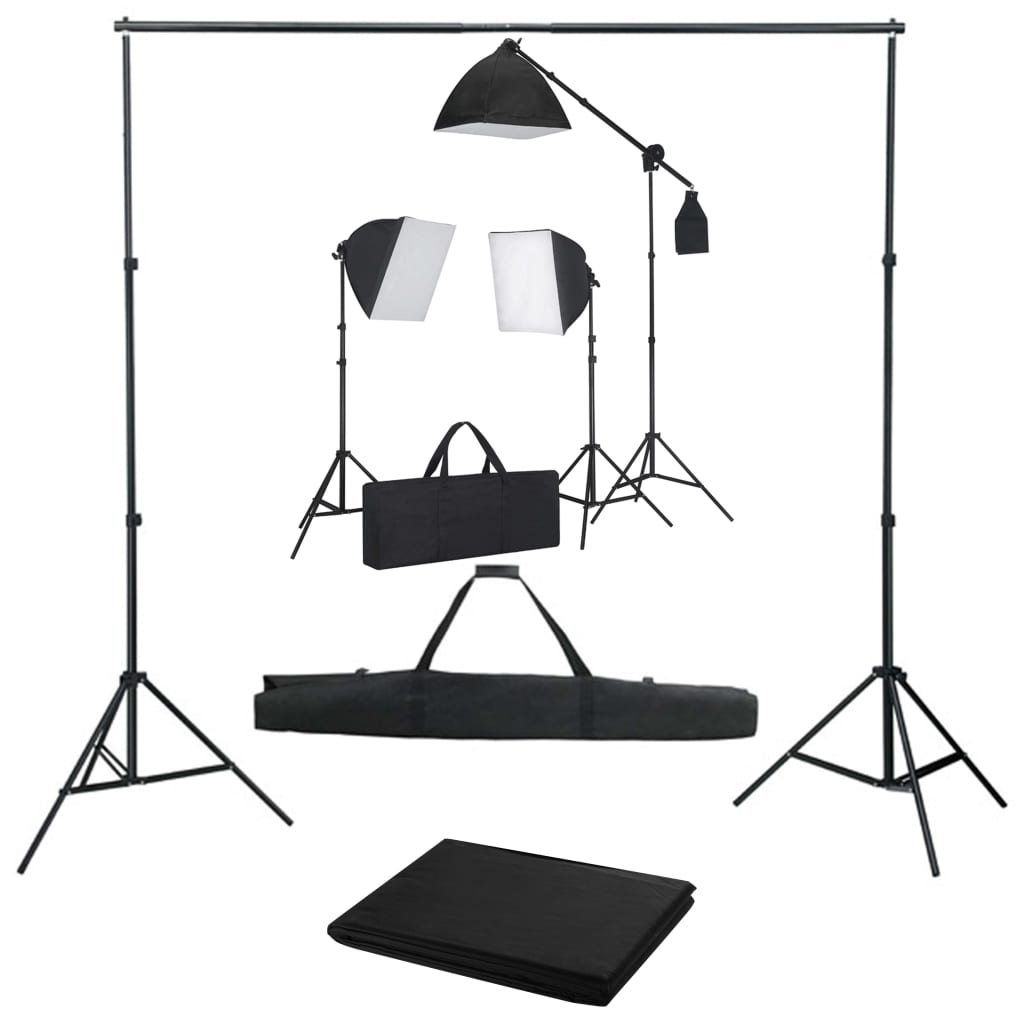 Kit studio foto cu lumini softbox și fundal