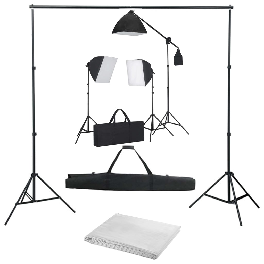 Kit studio foto cu lumini softbox și fundal