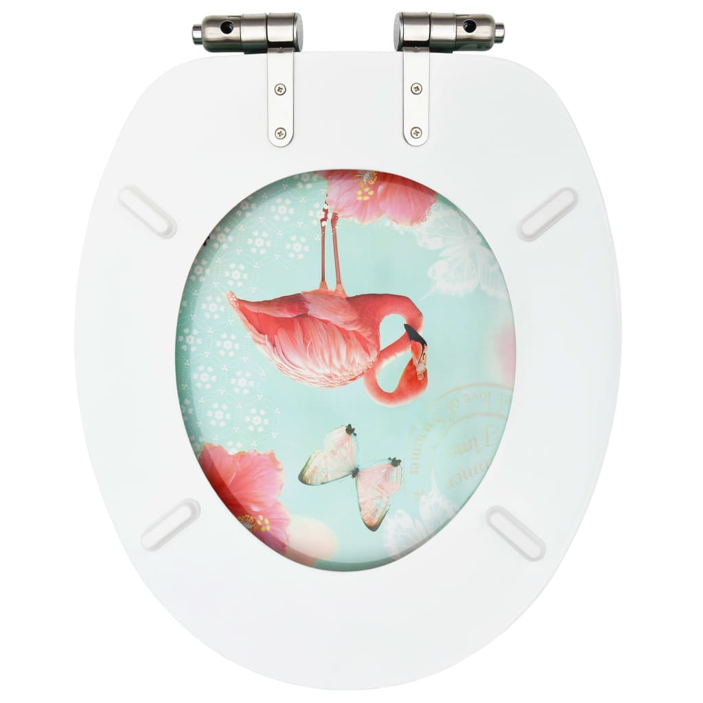 Capac WC cu închidere silențioasă, MDF, model flamingo