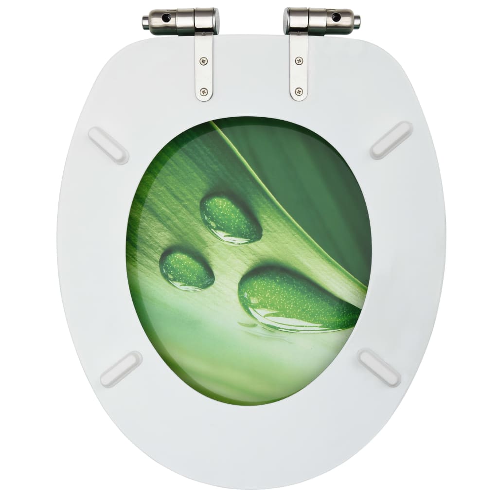 Capac WC închidere silențioasă, verde, MDF, model picătură apă