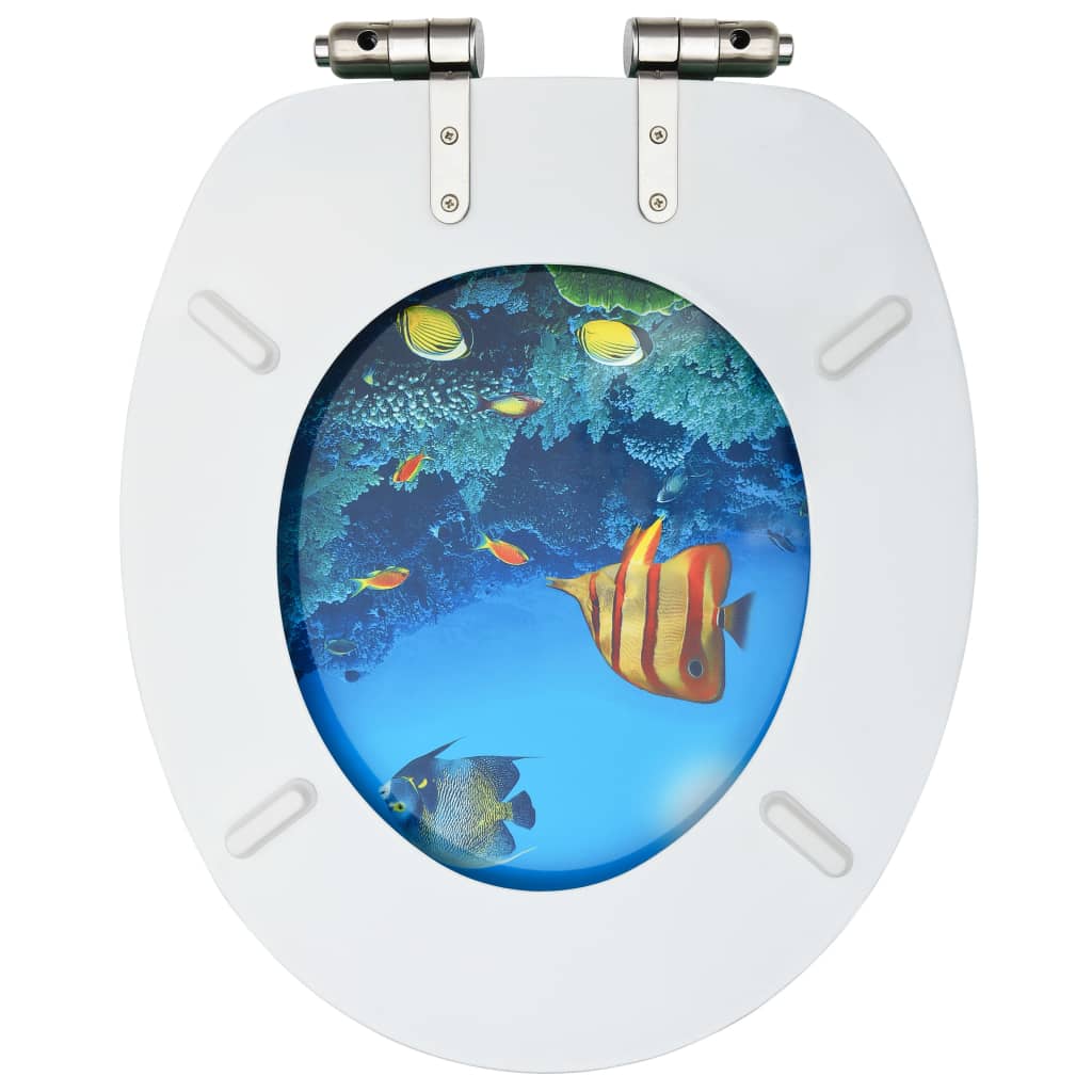Capac WC cu închidere silențioasă, MDF, model subacvatic