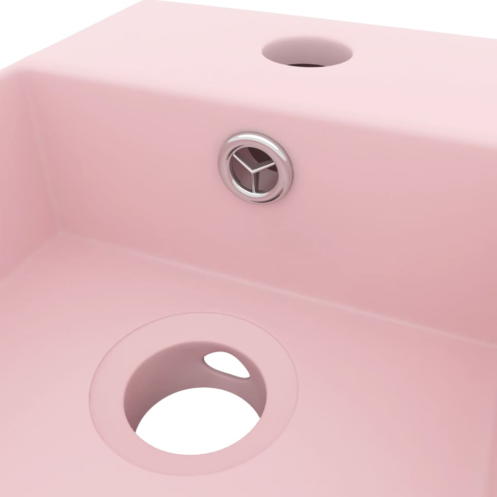 Chiuvetă de baie de perete cu preaplin, roz mat, ceramică