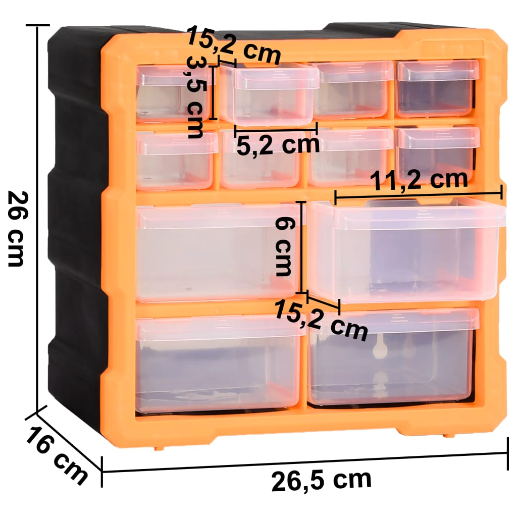 Organizatoare cu 12 sertare, 2 buc., 26,5 x 16 x 26 cm