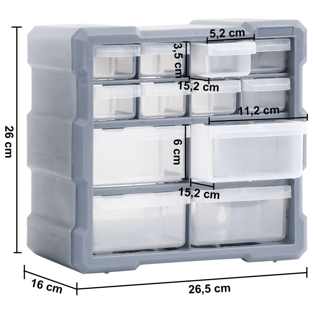 Organizatoare cu 12 sertare, 2 buc., 26,5 x 16 x 26 cm