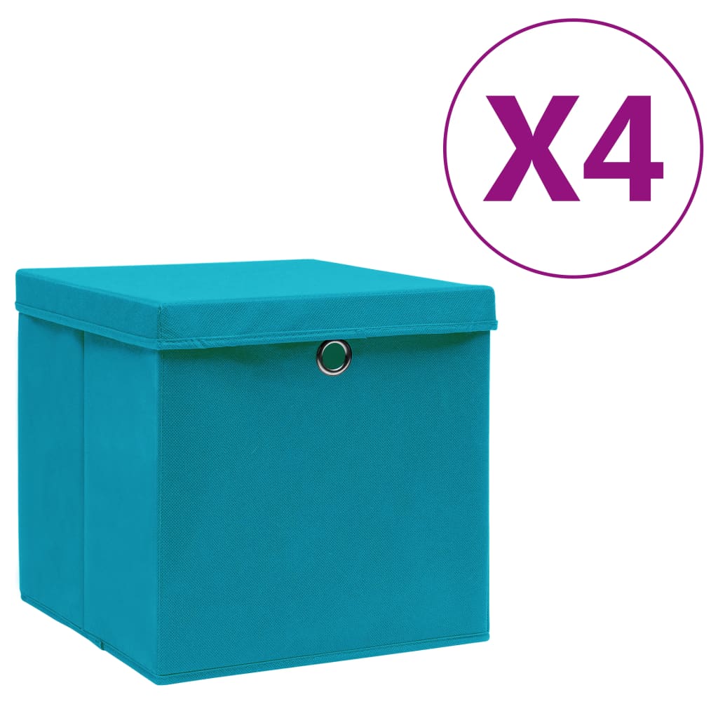 Cutii de depozitare cu capac, 4 buc., bleu, 28x28x28 cm