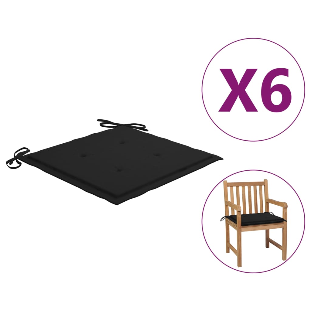 Perne scaun de grădină, 6 buc., negru, 50x50x3 cm, textil