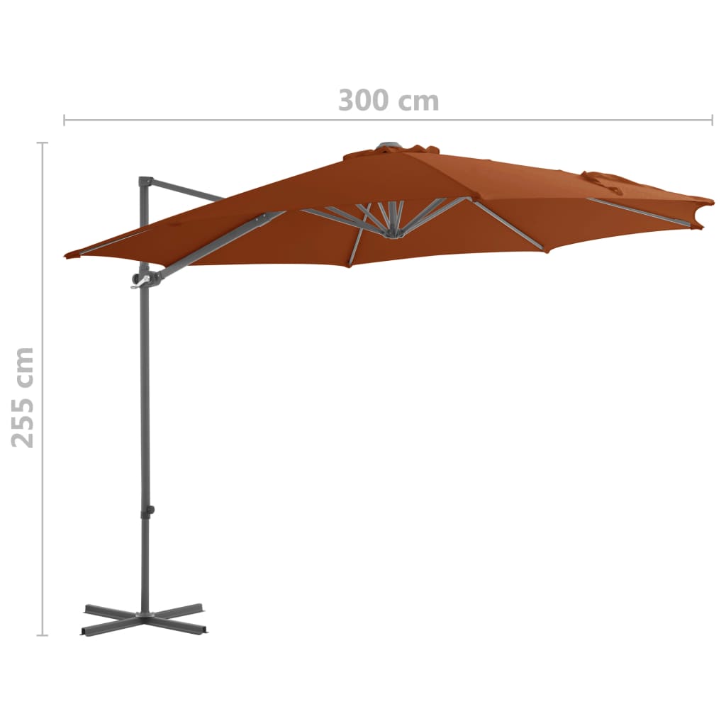 Umbrelă în consolă cu stâlp din oțel, cărămiziu, 300 cm