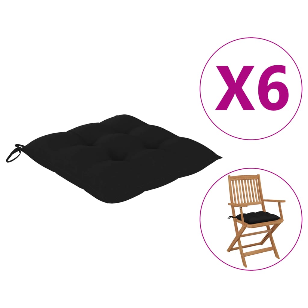 Perne de scaun, 6 buc., negru, 40 x 40 x 7 cm, textil
