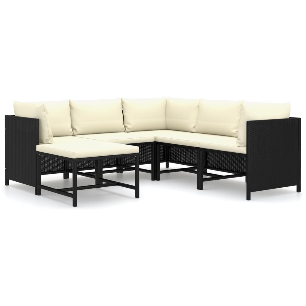 Set mobilier de grădină cu perne, 6 piese, negru, poliratan