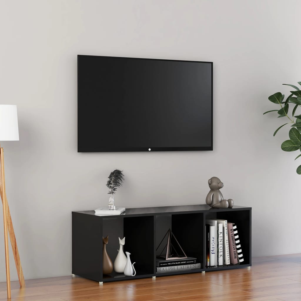 Comodă TV, negru extralucios, 107x35x37 cm, PAL