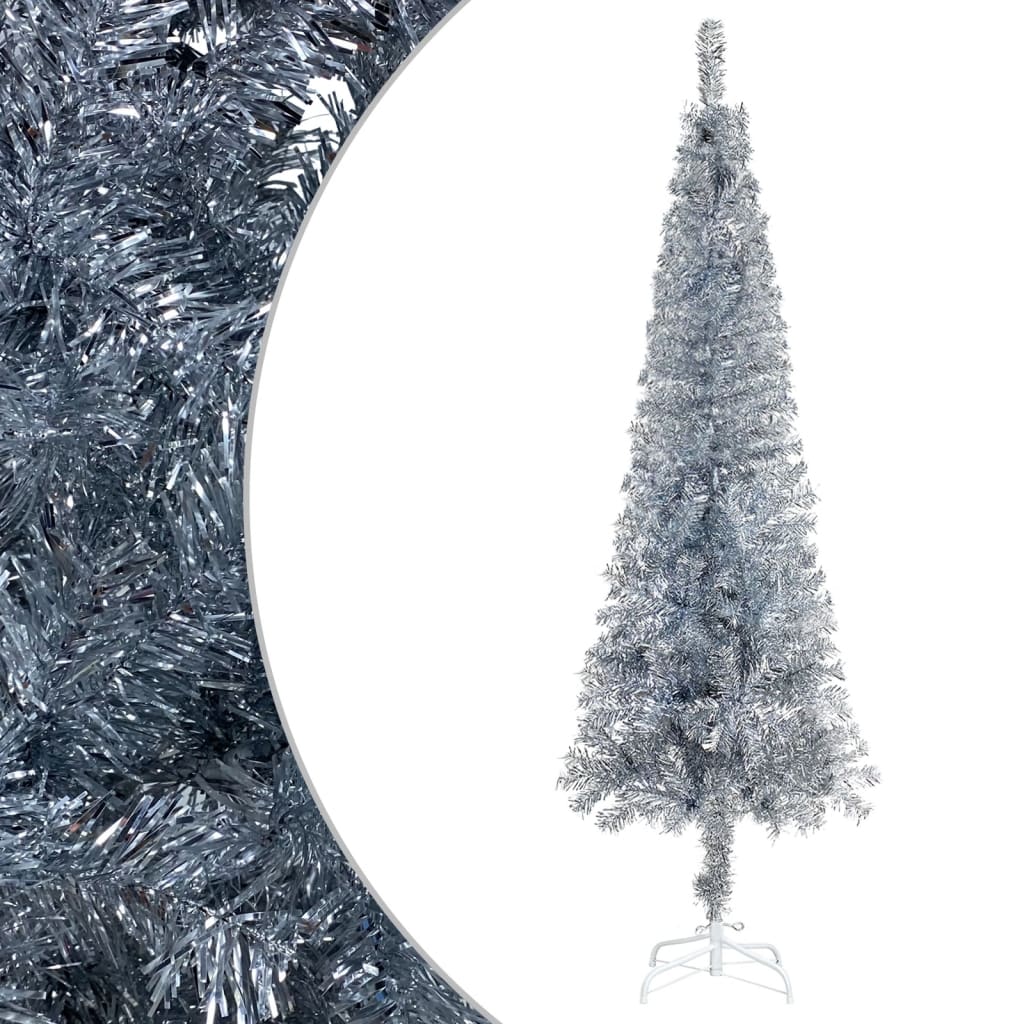 Brad de Crăciun artificial subțire, argintiu, 210 cm