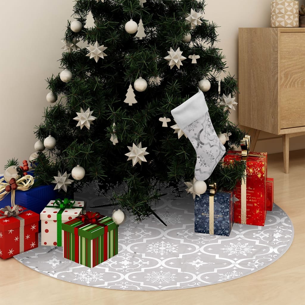 Covor fustă de brad Crăciun cu șosetă, alb, 150 cm, țesătură