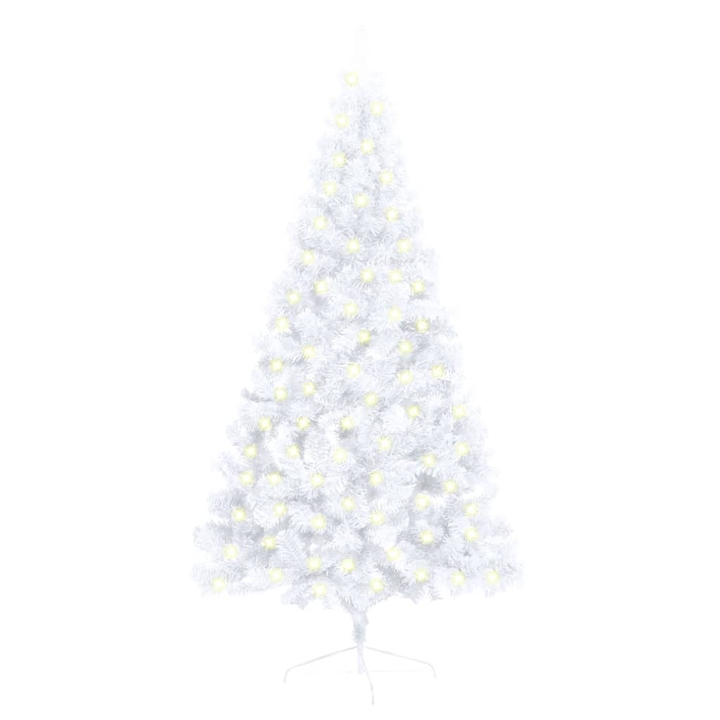 Jumătate brad de Crăciun artificial LED&suport alb, 150 cm PVC