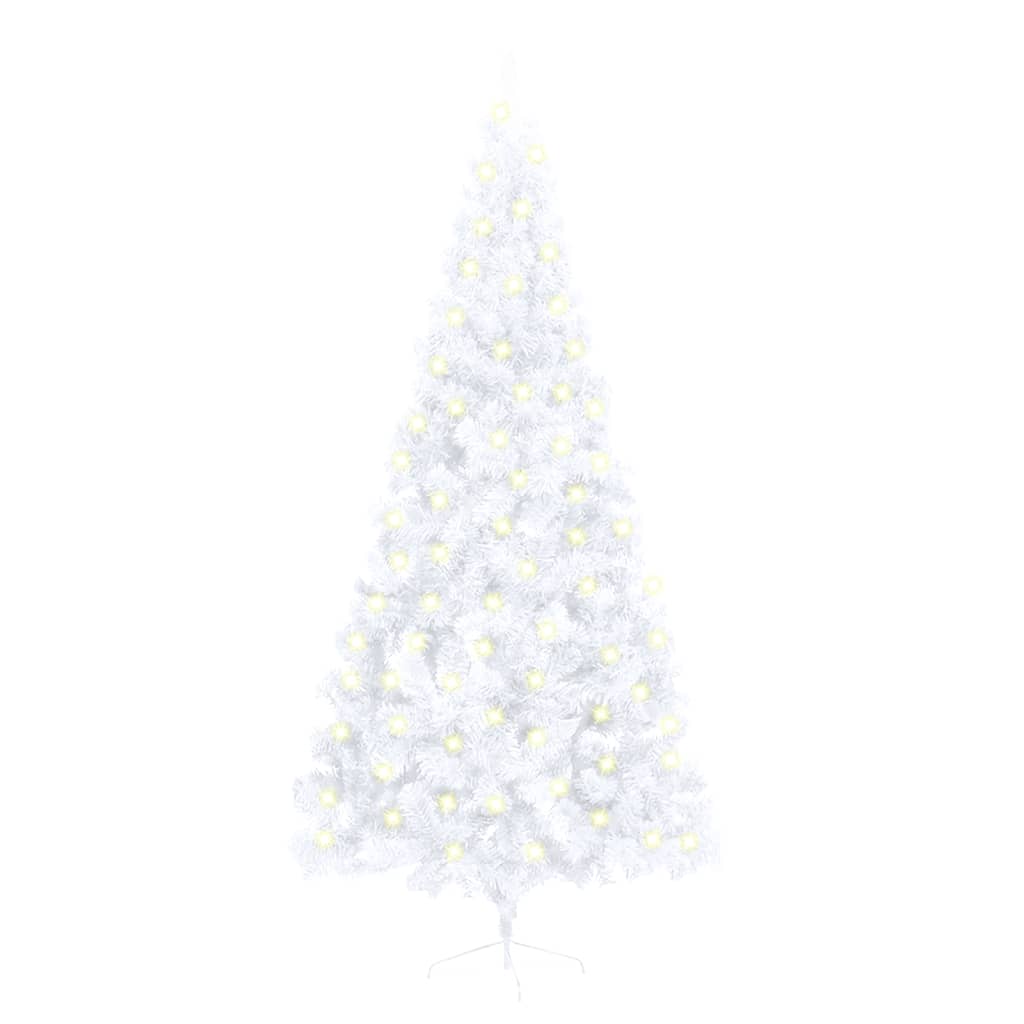 Jumătate brad de Crăciun artificial LED&suport alb, 210 cm PVC