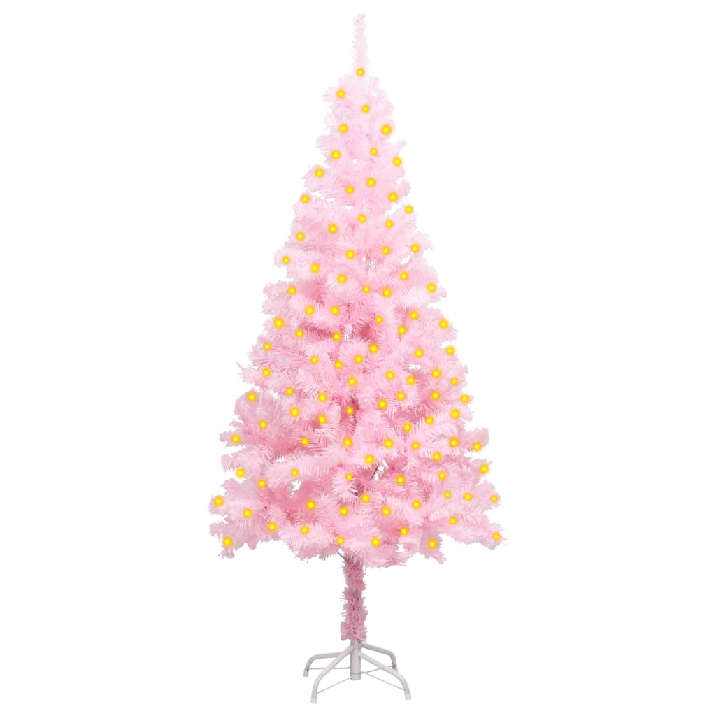 Pom de Crăciun artificial cu LED-uri/suport, roz, 150 cm, PVC