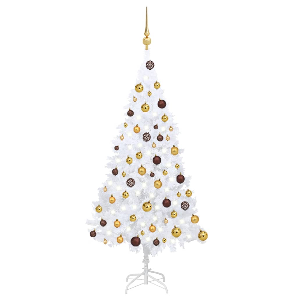 Pom de Crăciun artificial cu LED-uri/globuri alb 120 cm PVC