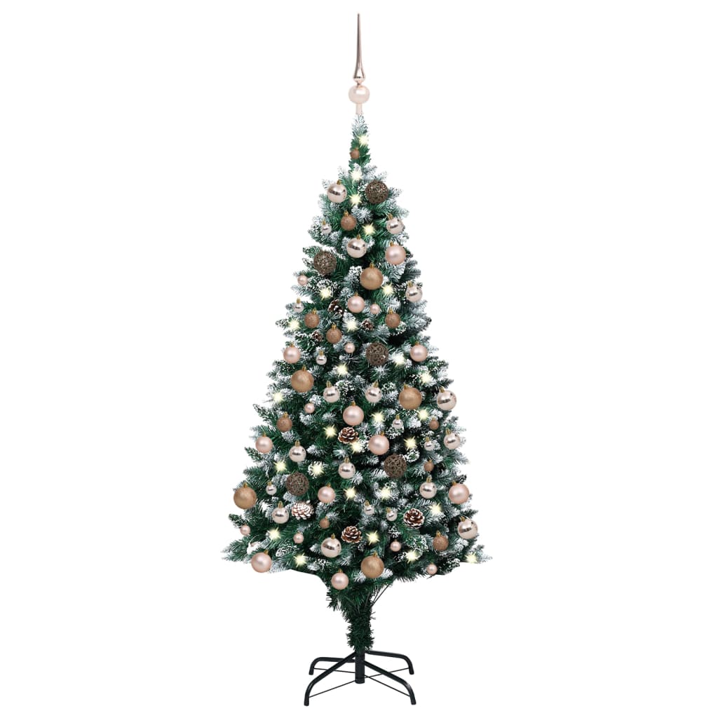 Brad de Crăciun artificial cu LED-uri&globuri&conuri pin 150 cm