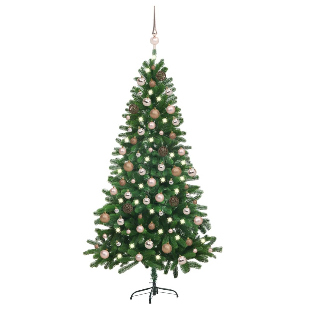 Set brad de Crăciun artificial cu LED-uri/globuri, verde 180 cm