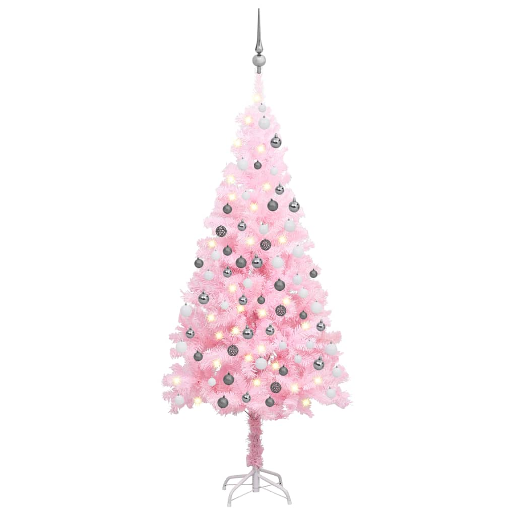 Brad de Crăciun artificial cu LED-uri/globuri roz 150 cm PVC