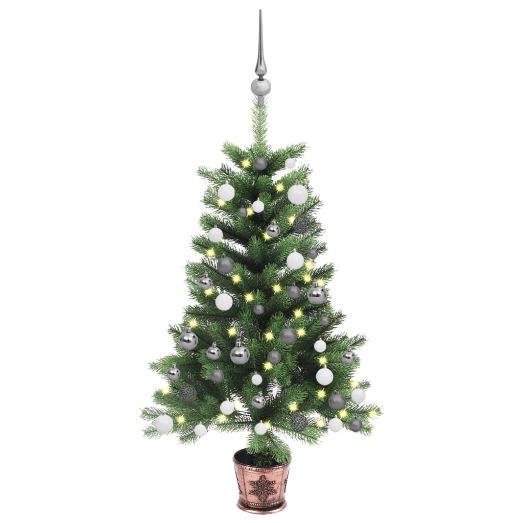 Brad de Crăciun artificial LED-uri&globuri, verde, 90 cm