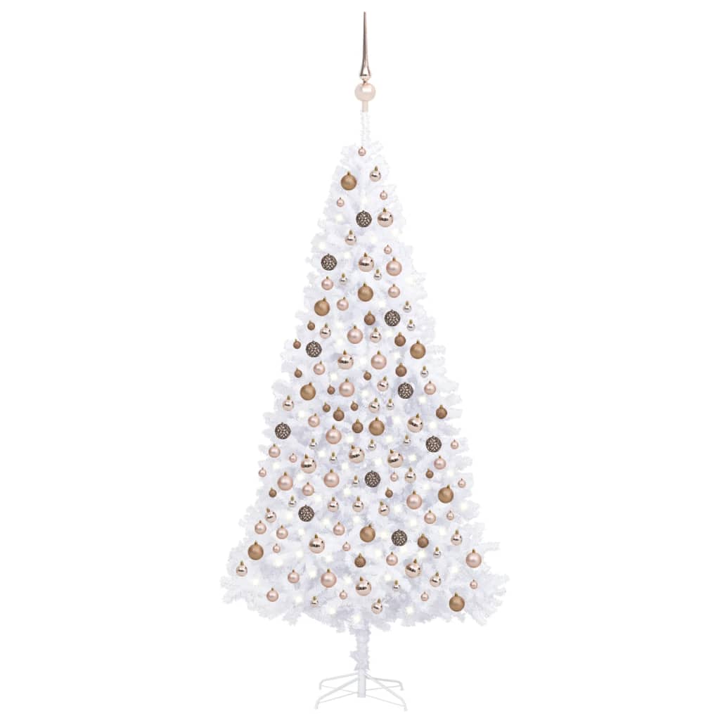 Brad de Crăciun artificial cu LED-uri/globuri, alb, 300 cm