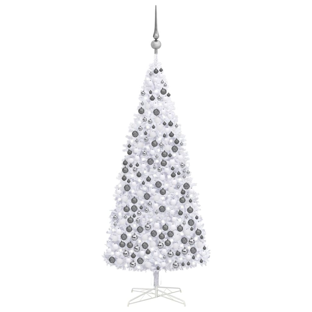 Set brad Crăciun artificial cu LED-uri & globuri, alb, 400 cm