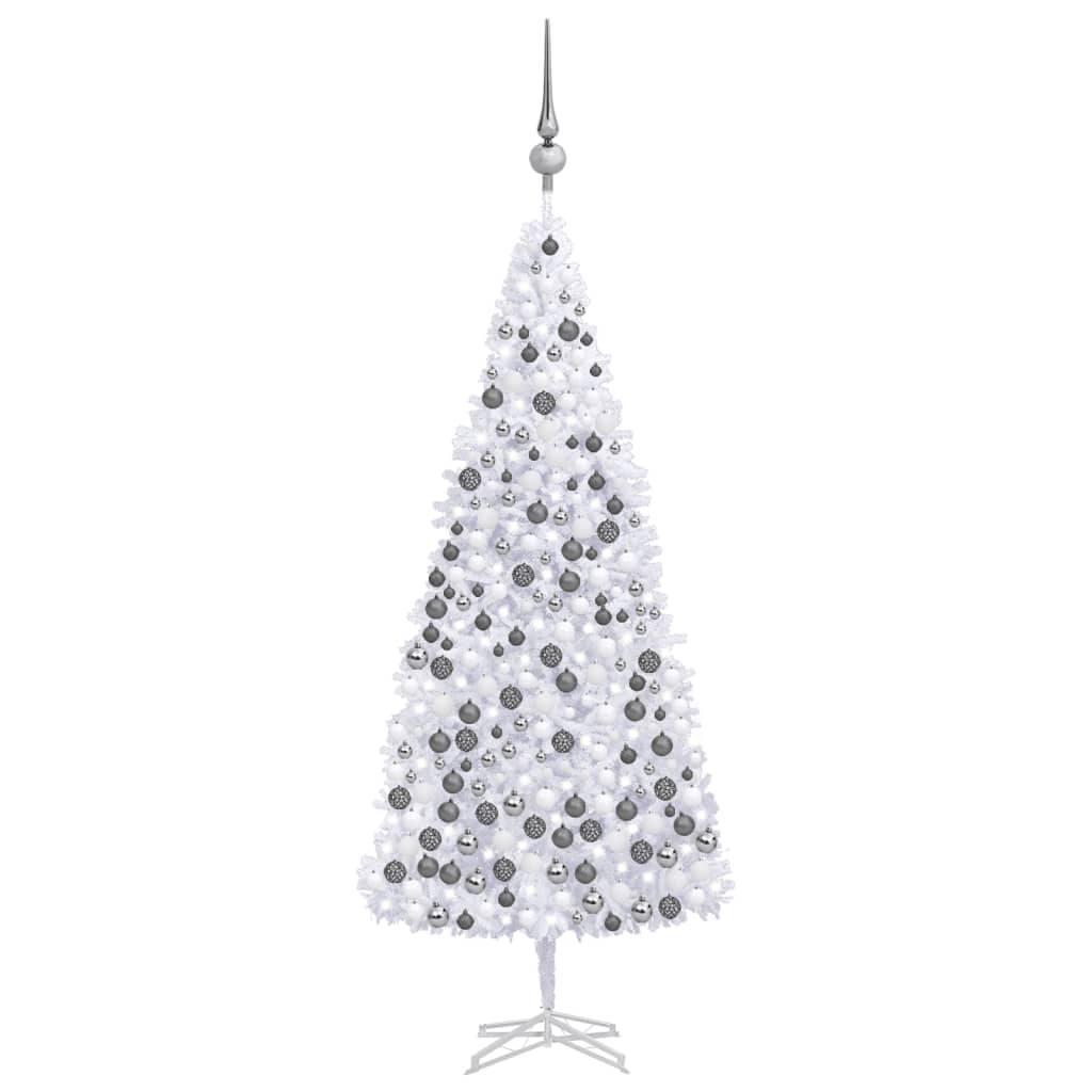 Set brad Crăciun artificial cu LED-uri/globuri, alb, 500 cm