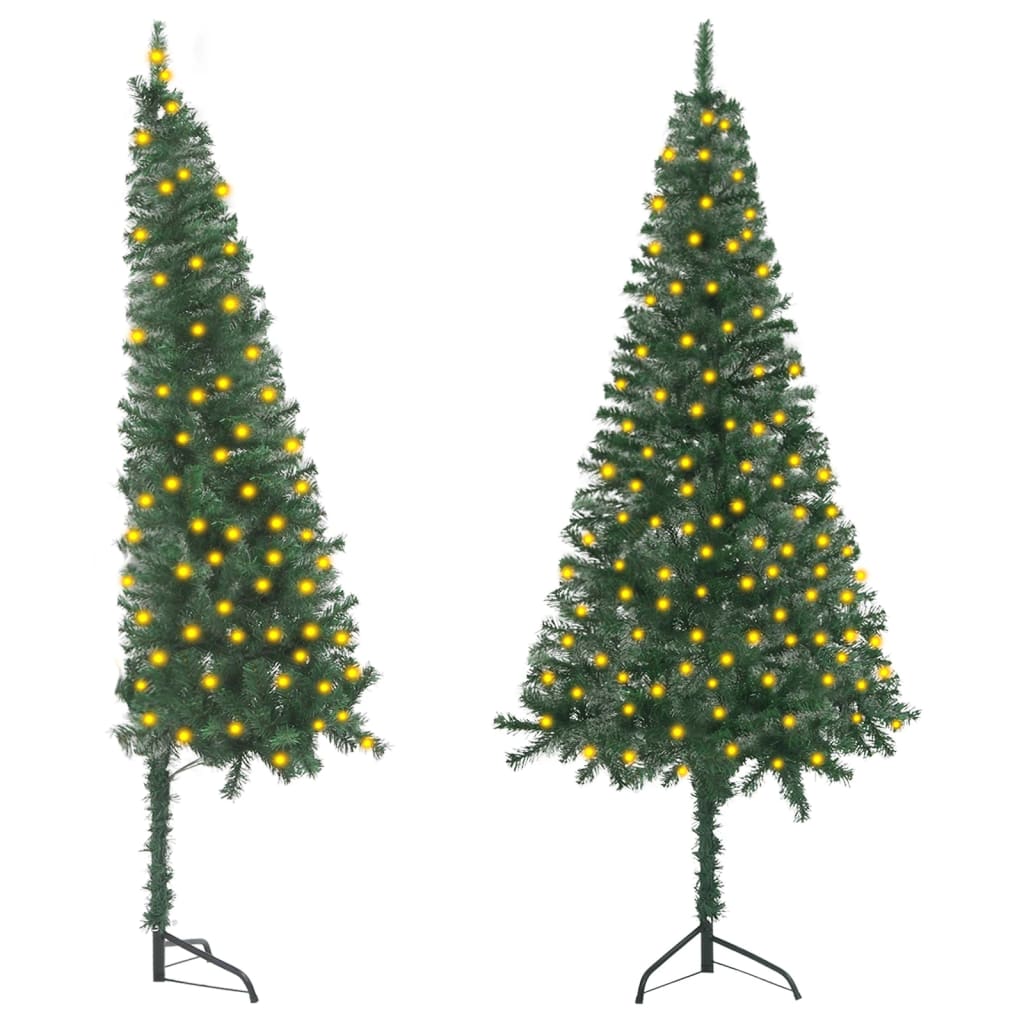 Brad de Crăciun artificial de colț cu LED-uri verde 120 cm PVC