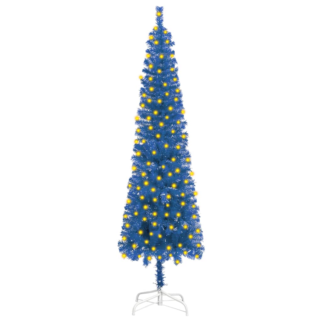 Set pom de Crăciun subțire cu LED-uri, albastru 210 cm